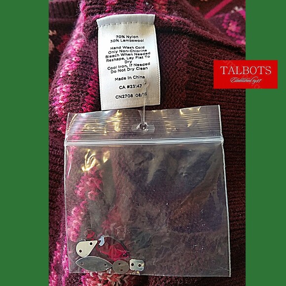 TALBOTS NEW Artsy Maximalism Lambswool Blend Medallion/Crystals Jewel Sweater M - Picture 5 of 12